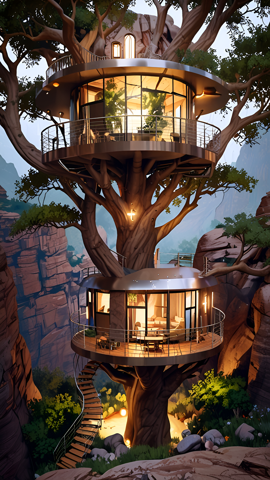 Luxury Treehouse Architecture Cliffside Retreat Design - Free 4K mobile Wallpaper
