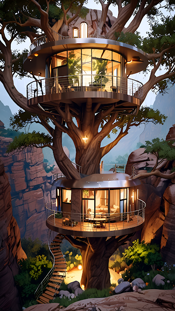 Luxury Treehouse Architecture Cliffside Retreat Design - Free mobile Wallpaper