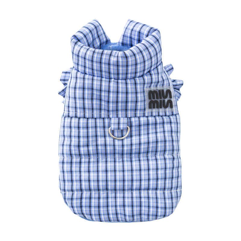 Dog jacket, plaid pattern, with leash, cotton