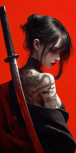 Anime, Samurai, Sword, Girl 8K Wallpaper Background