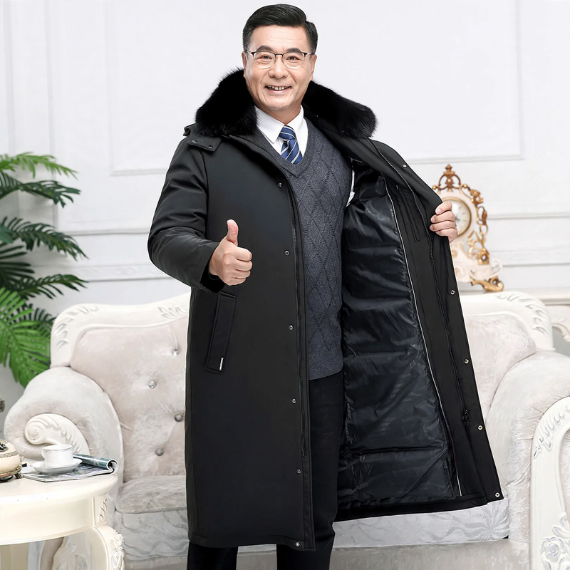 Men's down coat, long, with removable lining