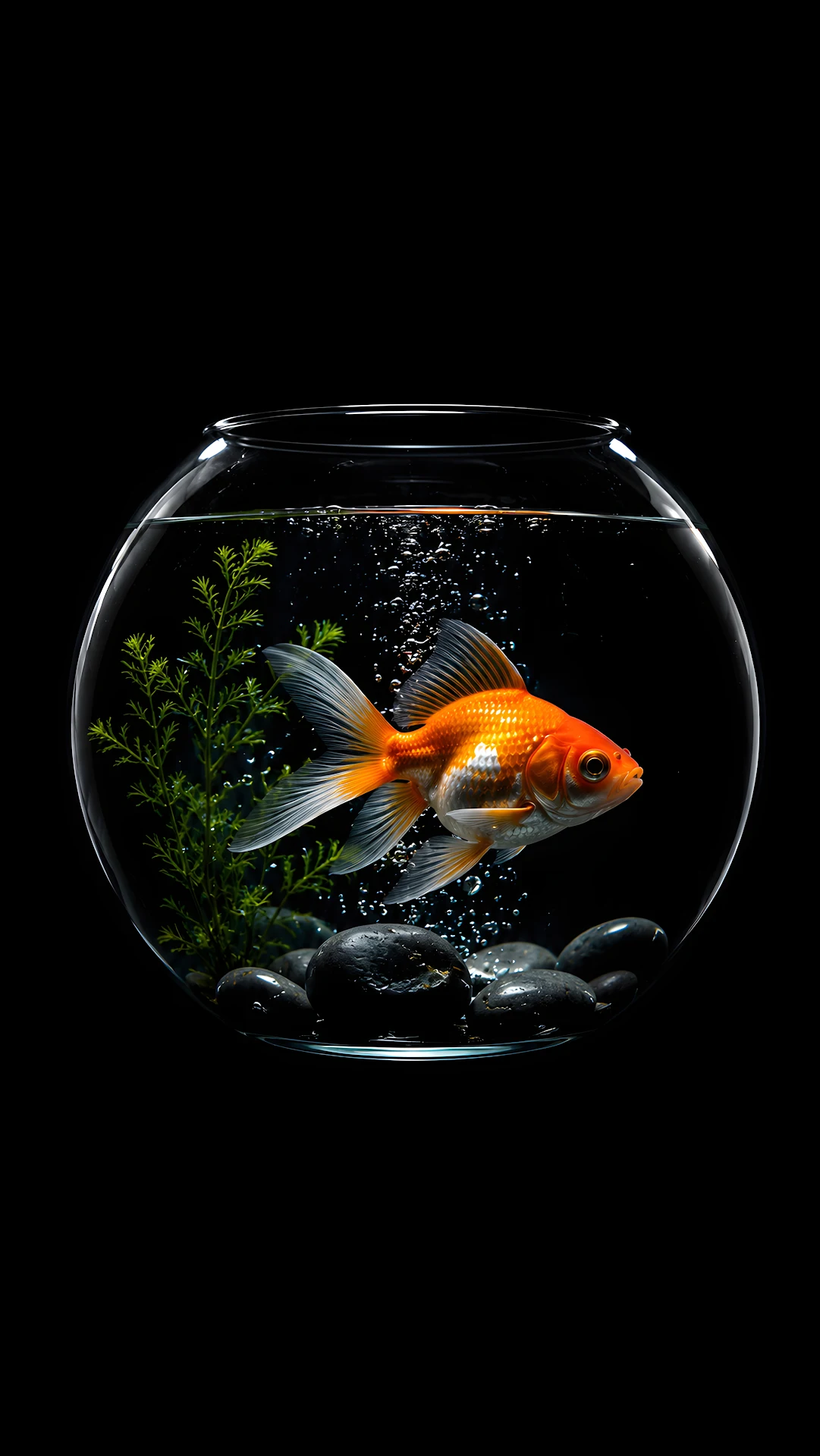 Minimalist Goldfish in Glass Bowl Dark Wallpaper - Free 4K mobile Wallpaper