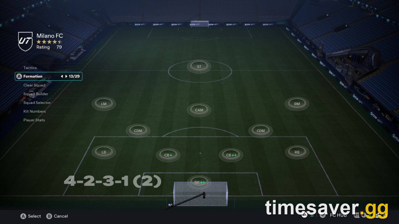EA FC 26 in-game formation selection screen showing 4-2-3-1 Tactics menu