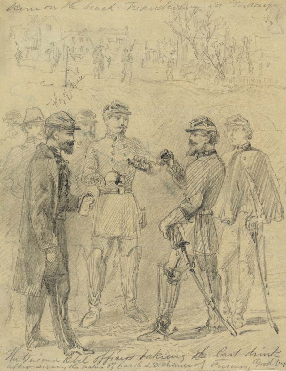 The Union  rebel officers taking the last drink after signing the papers of paro