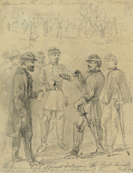 The Union  rebel officers taking the last drink after signing the papers of paro