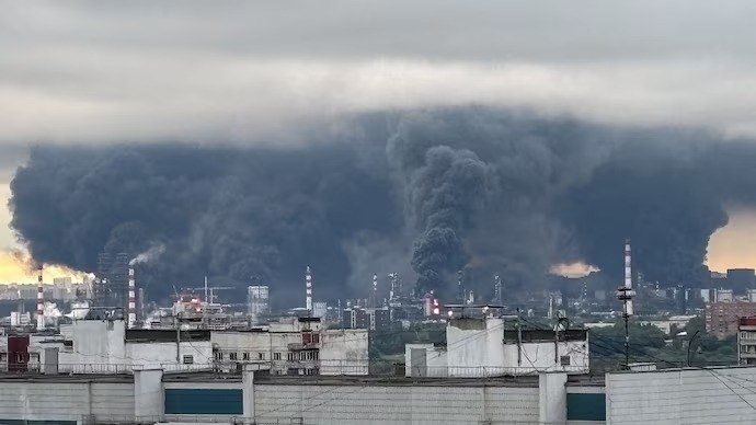 Moscow Oil Refinery Ablaze After Ukraine's Largest Drone Attack in Two Years