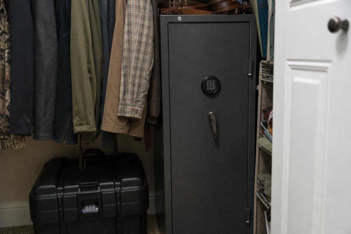 Home firearm storage devices including cases and safes