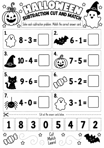 Halloween Subtraction Cut and Match