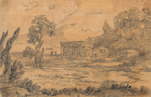 Buildings by a River with Hills in Background between 1746 and 1750