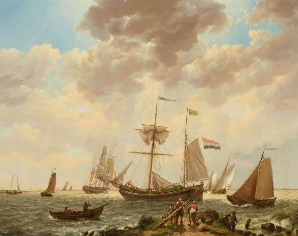 Strandszene mit Segelbooten 1831