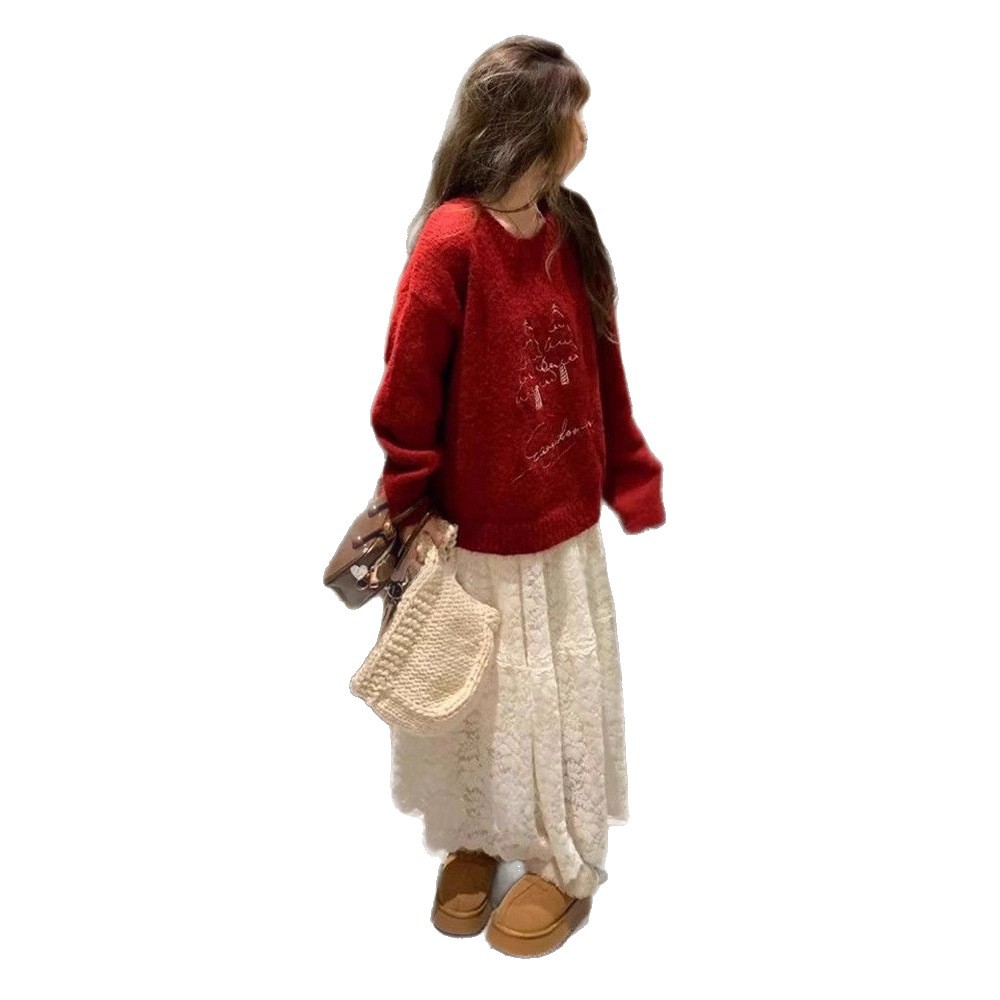 Damen-Strickpullover in Rot, Rundhalsausschnitt