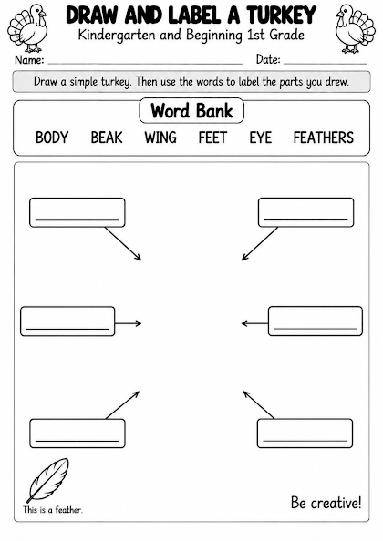Turkey Draw and Label Worksheet