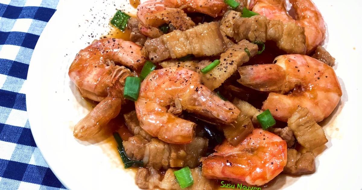 Tôm rim ba rọi