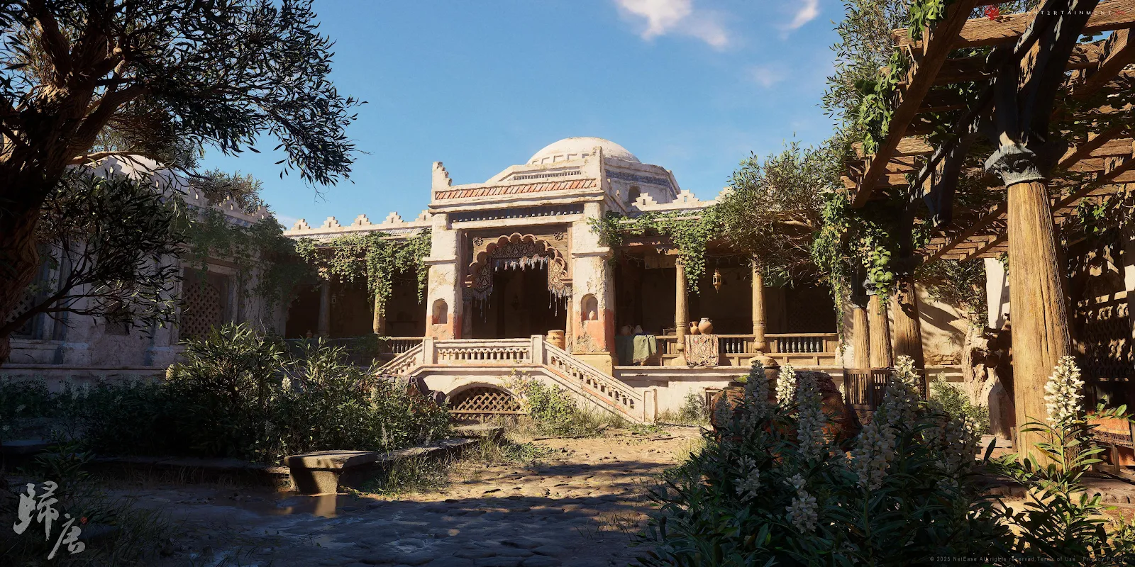 Overgrown Ancient Desert Palace - Realistic 3D Environment 2K Wallpaper (3840x1920)