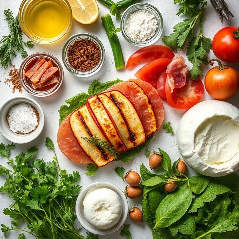 Ingredients for Easy Grilled Nectarine Burrata Salad with Prosciutto and Herbs