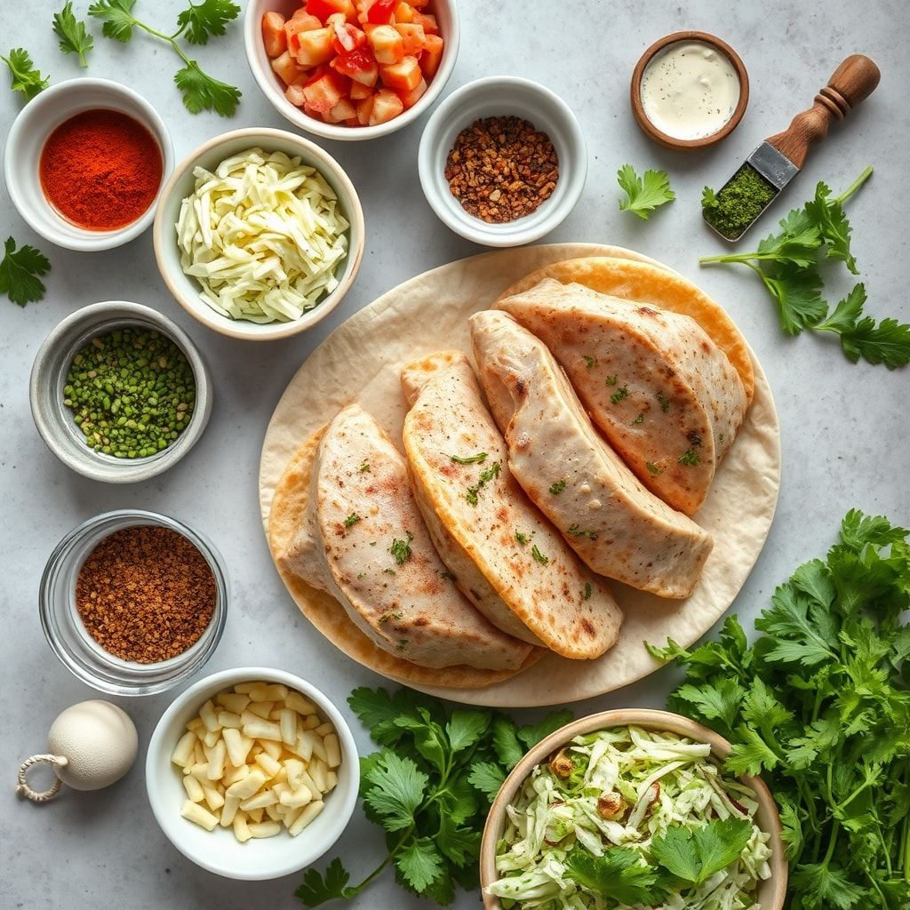 Ingredients for Easy Sheet Pan Chicken Pitas with Fresh Herb Slaw – 40-Minute Family Dinner