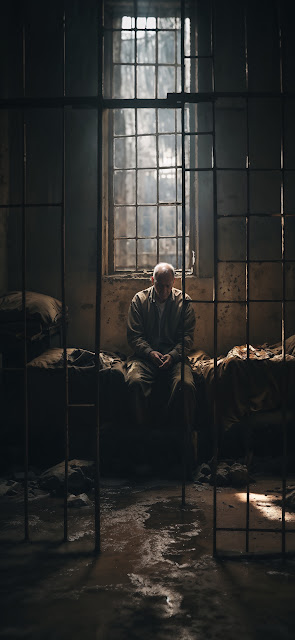 Man in Solitude Behind Prison Cell Bars - Free mobile Wallpaper
