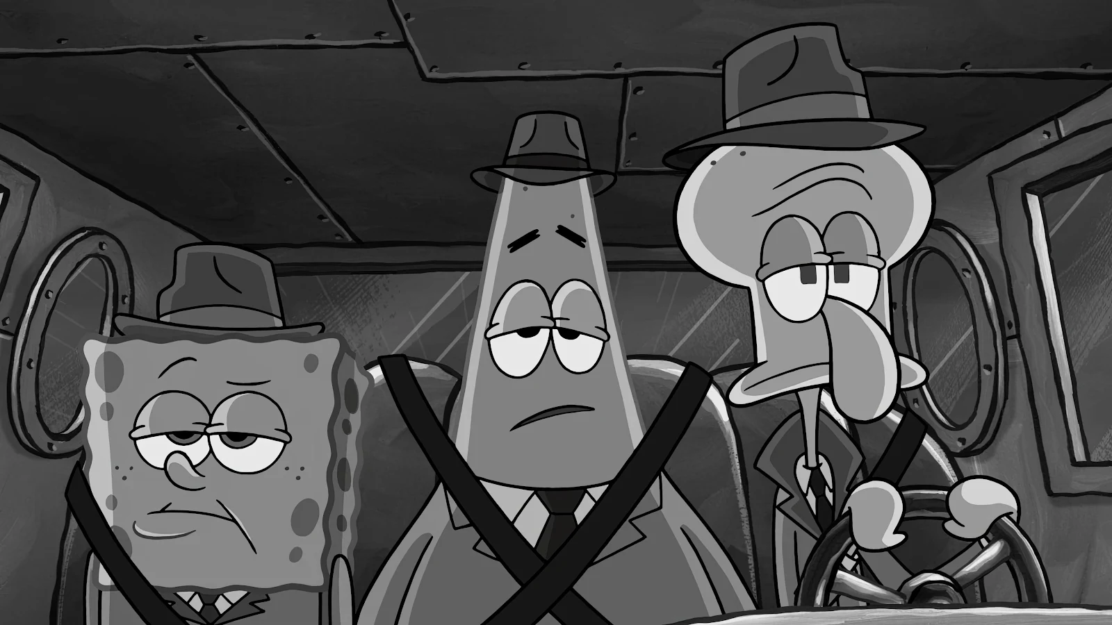 SpongeBob SquarePants Noir Detective Scene - Noir Animation Style 4K Wallpaper (3840x2160)
