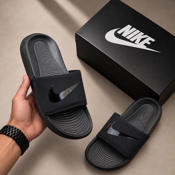 Nike Slides Negro Swoosh Brillante
