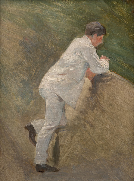 Study of a man in a white suit for En bateau Sisley et sa femme 1880