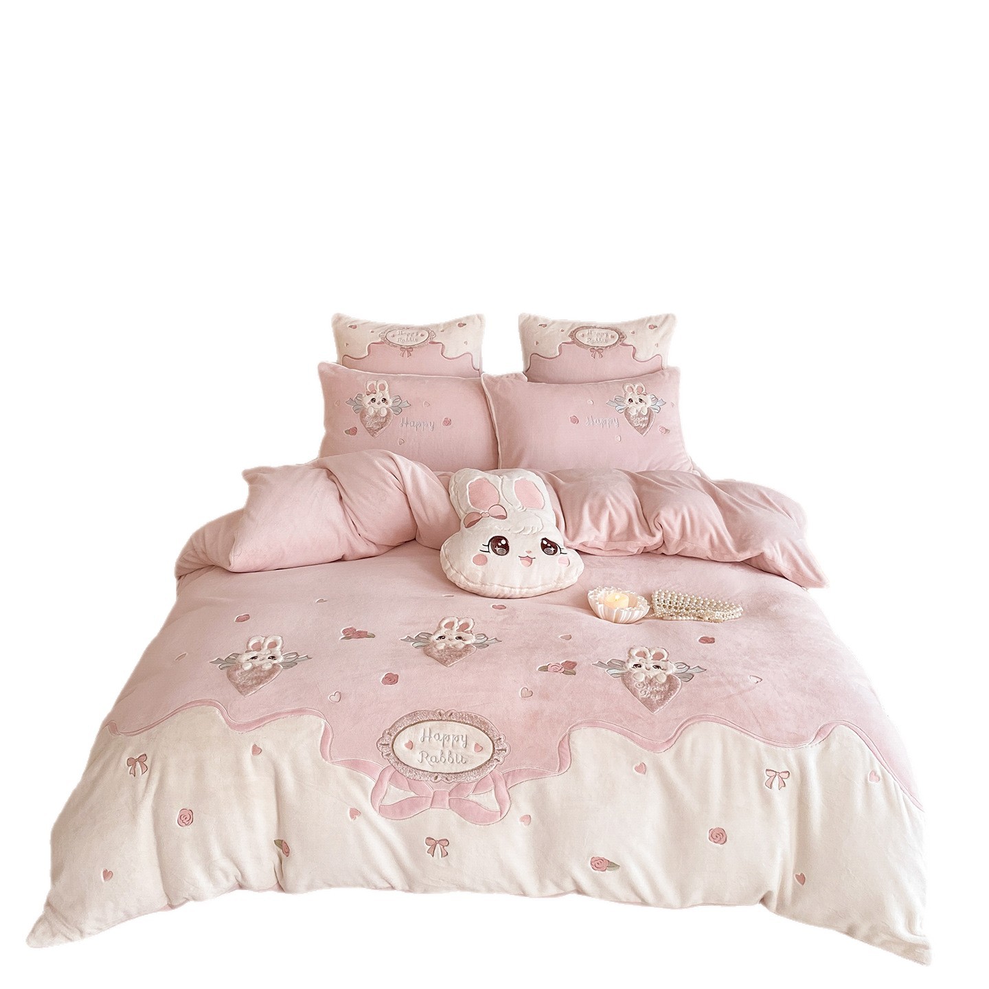 4-piece bedding set, milk fleece, cartoon pattern