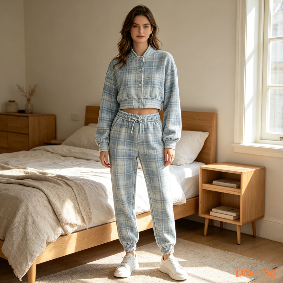 AOP Cropped Baseball Jacket & All Over Print Sweatpants Set