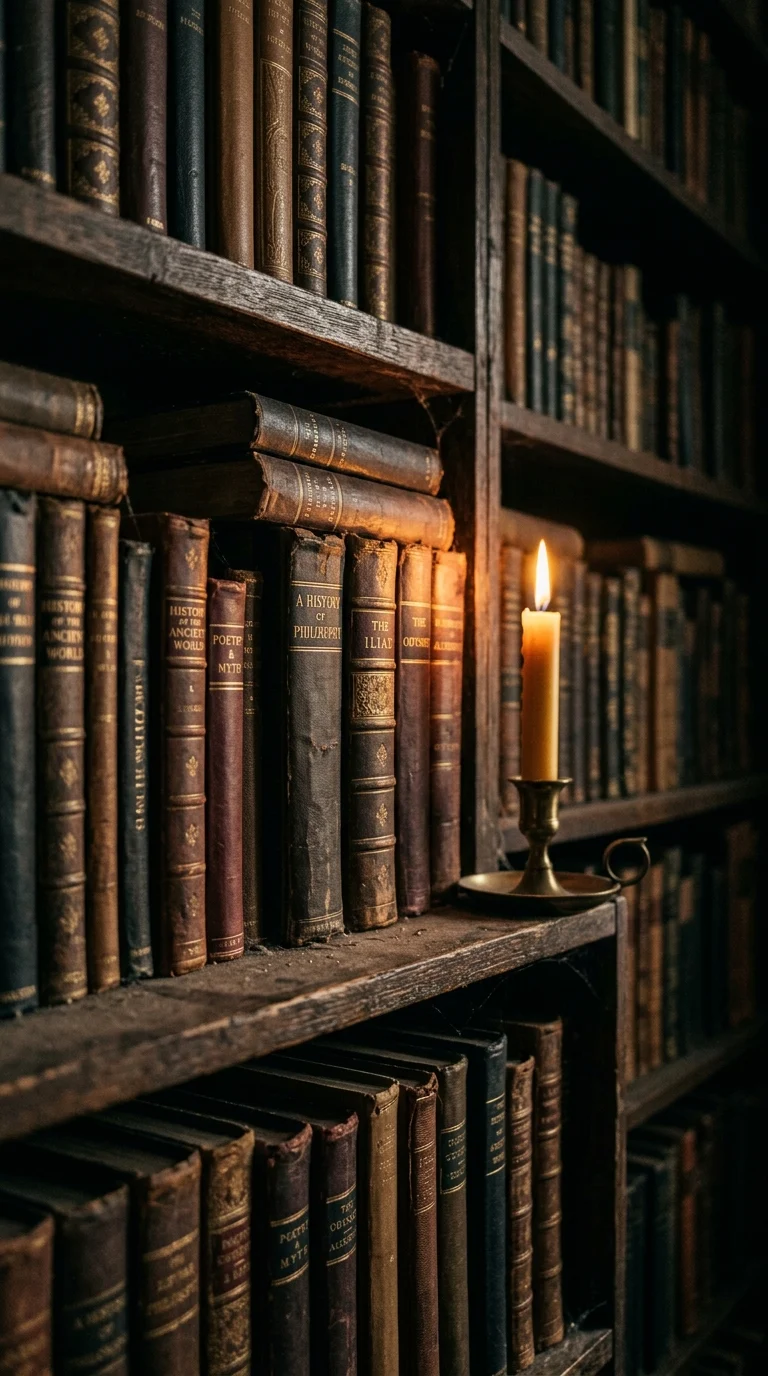 Vintage Dark Academia Library Books Candlelight Background - Free 4K mobile Wallpaper