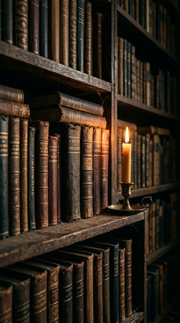 Vintage Dark Academia Library Books Candlelight Background - Free mobile Wallpaper
