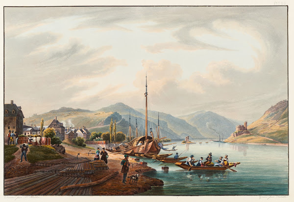 Vue de la ville de Bingen vers le Bingerloch et la Tour des Souris