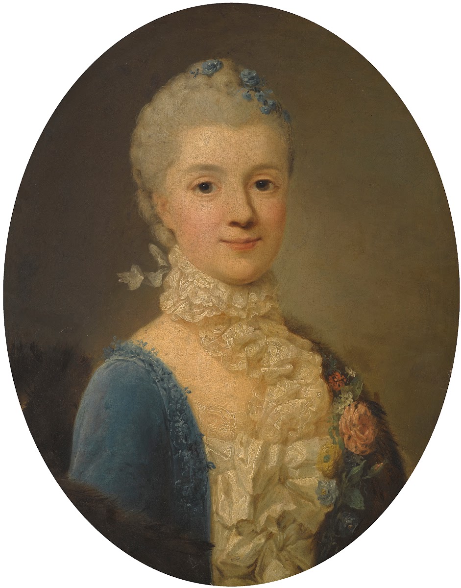 Portrait of a Lady Wearing a Blue Dress And Lace Collar