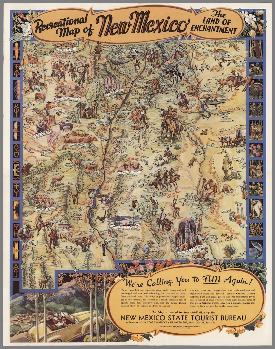 Recreational Map Of New Mexico The Land Of Enchantment 1946