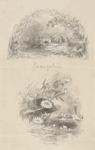People in rowboat and waterlilies