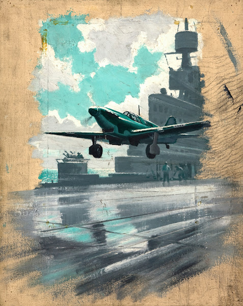 Aeroplane taking off from aircraft carrier between 1939 and 1946