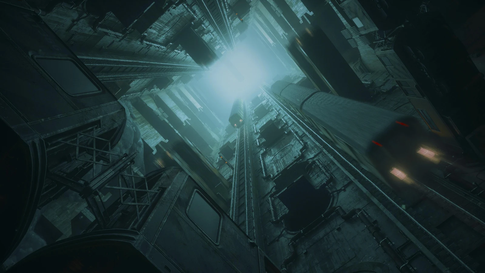 Futuristic Vertical Train Shaft - Sci-Fi Concept Art 4K Wallpaper (3840x2160)