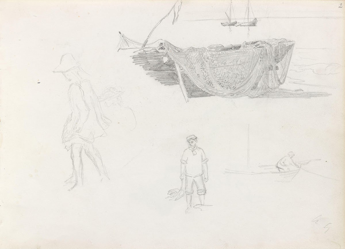 Boat with fishing nets figure studies Between 1882 and 1885