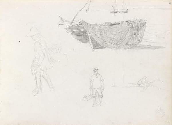 Boat with fishing nets figure studies Between 1882 and 1885