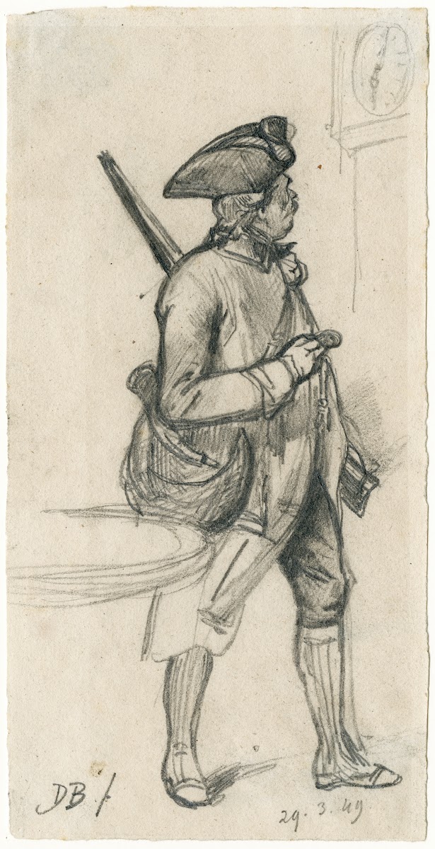 Huntsman looking at a clock 1849