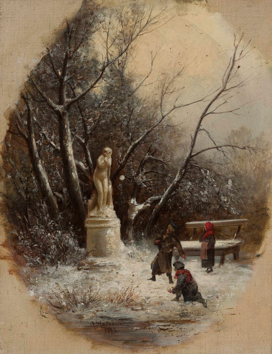 In the Saxon Garden  children at a statue 1882