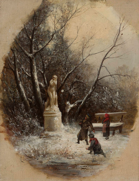 In the Saxon Garden  children at a statue 1882