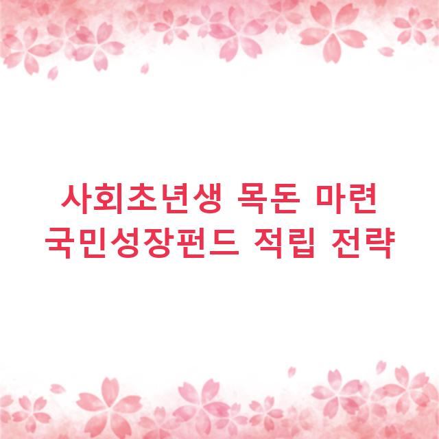 사회초년생 목돈 마련 국민성장펀드 적립 전략