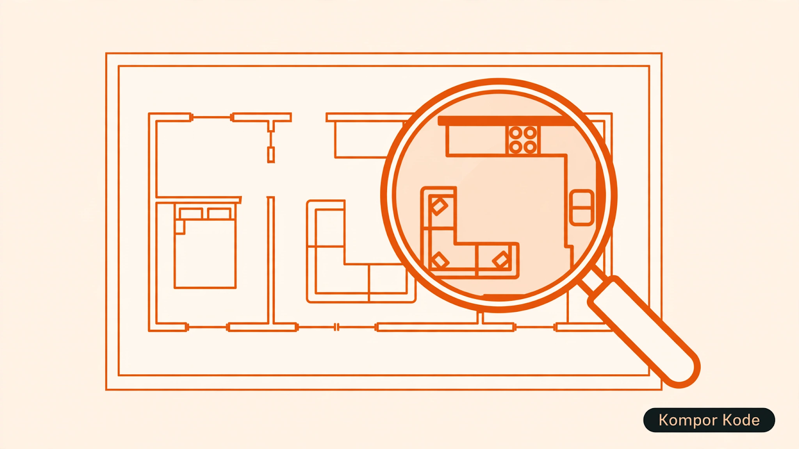 Ilustrasi dokumen blueprint dengan kaca pembesar