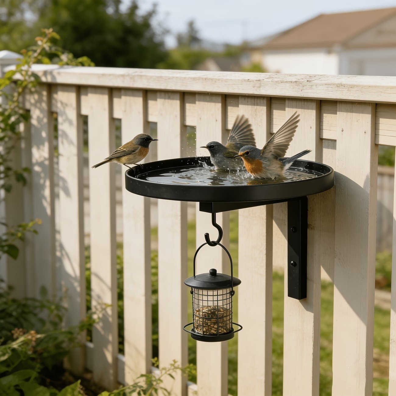 Wall-mounted metal bird bath