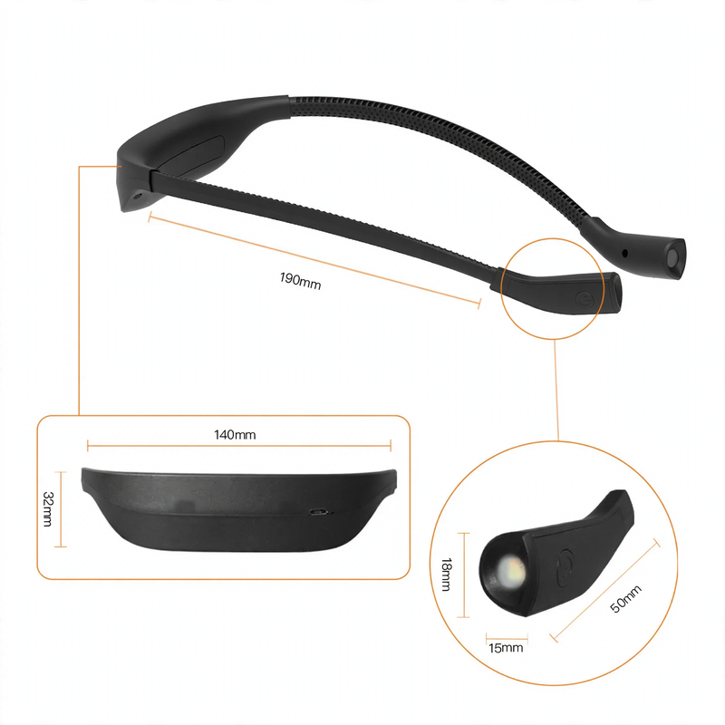 LED neck reading lamp, USB rechargeable, 1000 mAh