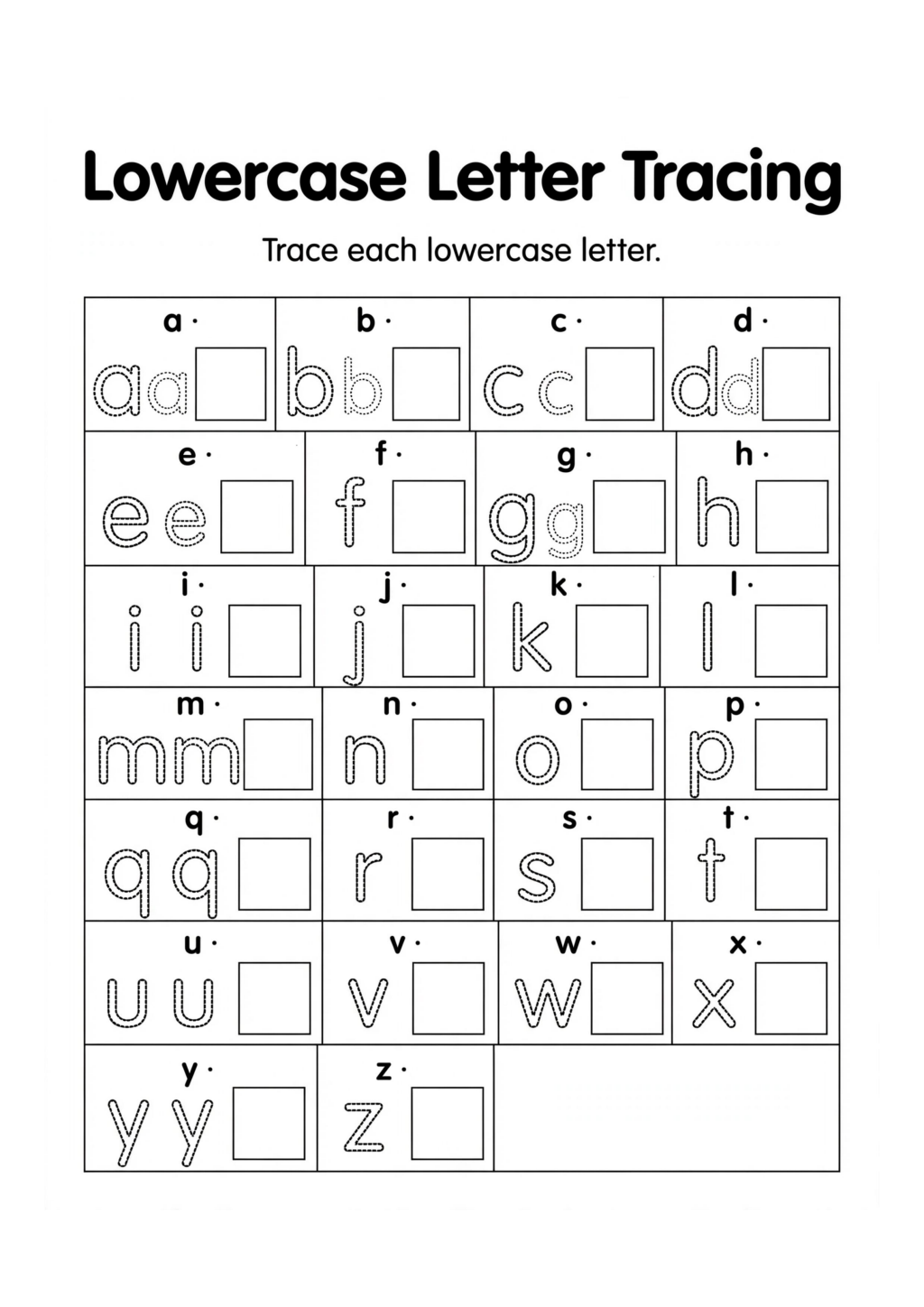 Lowercase Letter Tracing Worksheet