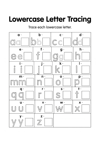 Lowercase Letter Tracing Worksheet