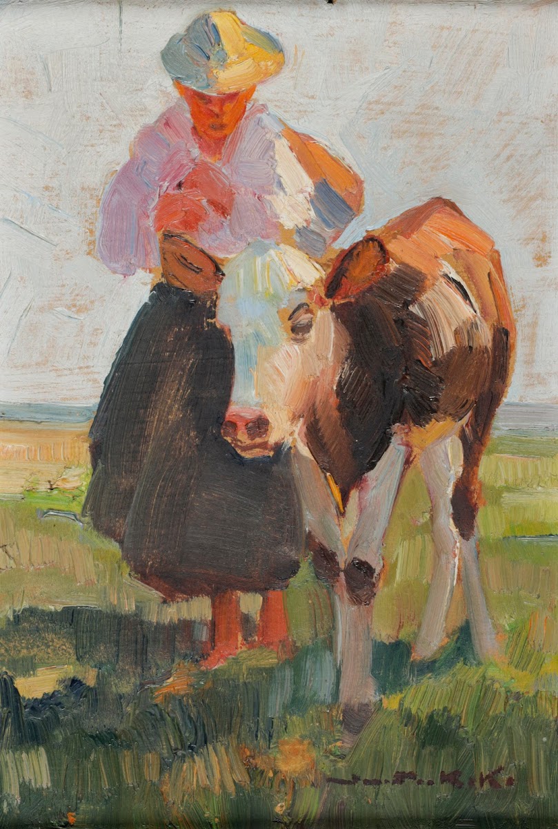 Bäuerin mit Kalb