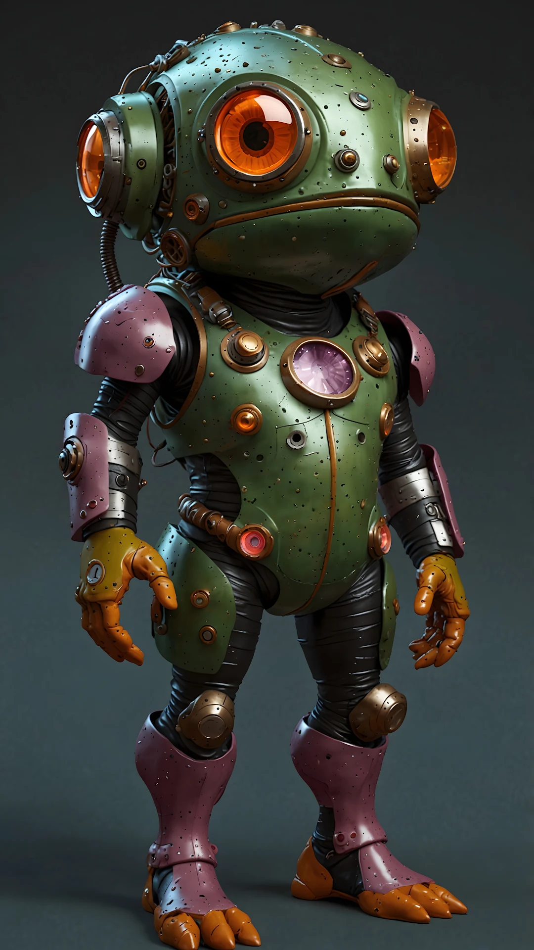 Steampunk Frog Robot in Green and Bronze Armor Suit - Free 4K mobile Wallpaper
