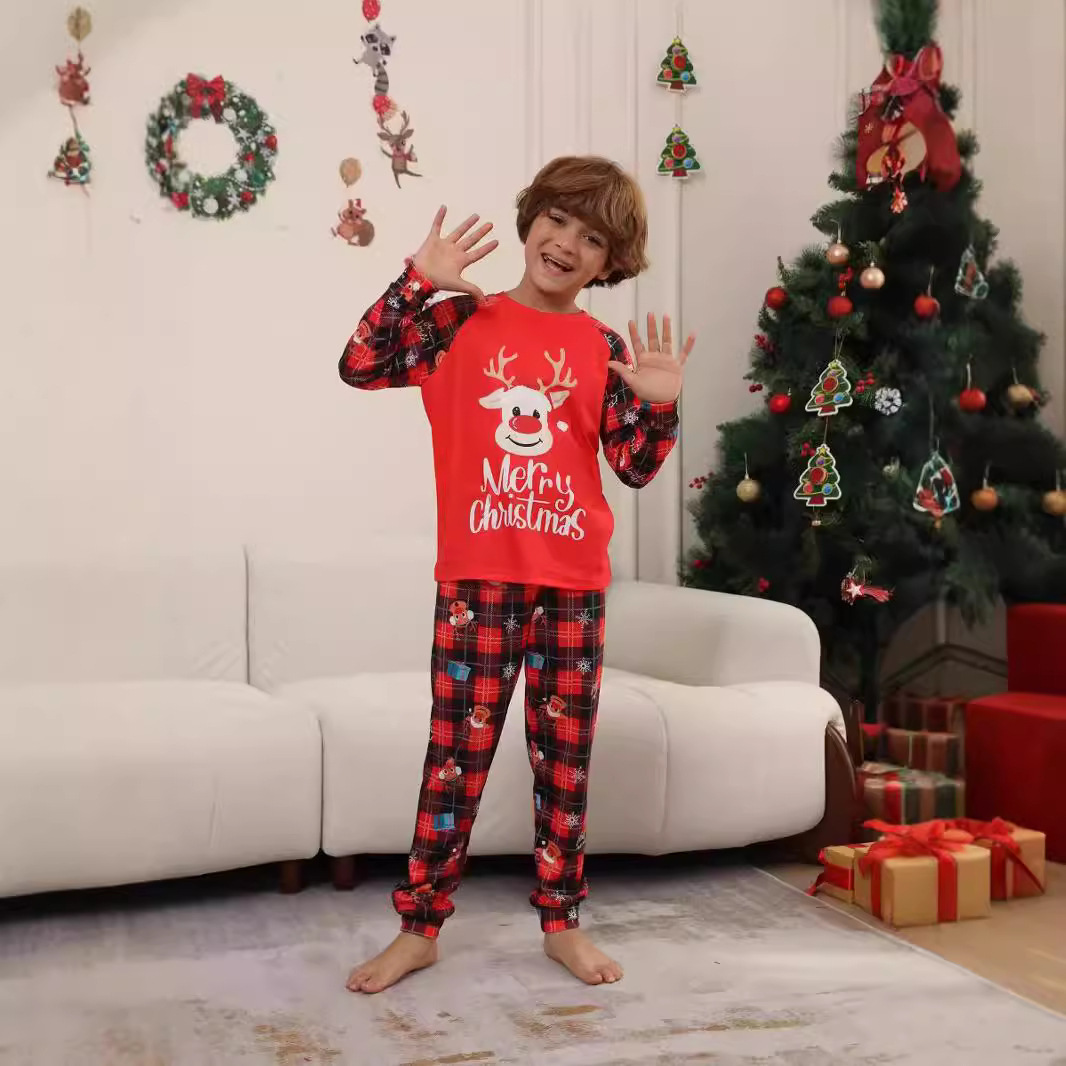 Christmas family pajamas with reindeer and snowflake print