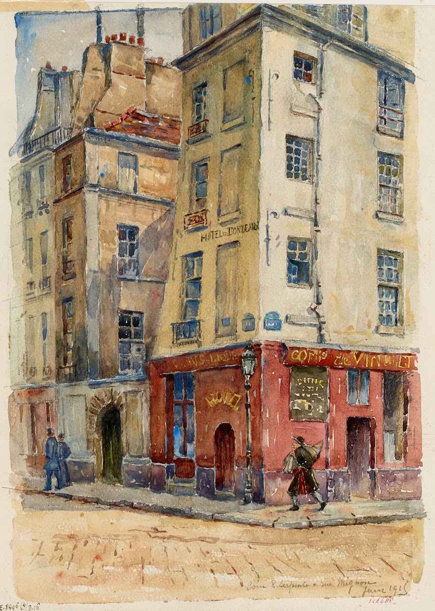 Au coin de la rue Serpente et de la rue Mignon 1915