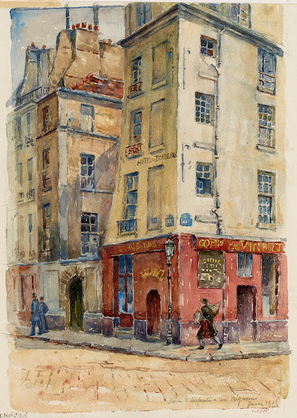 Au coin de la rue Serpente et de la rue Mignon 1915